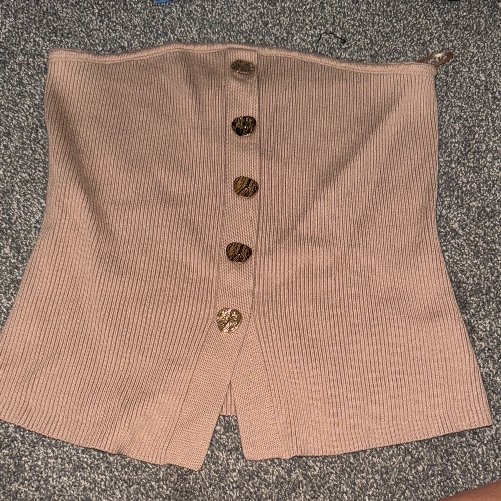 Rich & Famous Tan Ribbed Tube Top